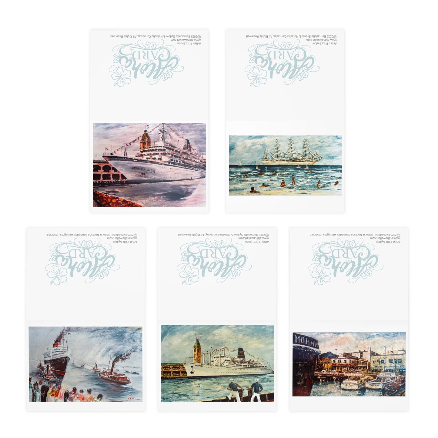 Sail into Old Hawaii with Multi-Design Greeting Cards Featuring Ships & Harbors of Oʻahu - 5-Pack